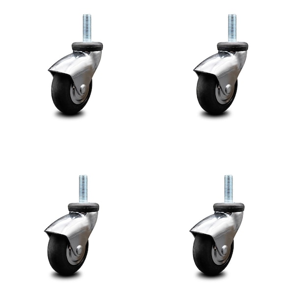 Service Caster 3 Inch Bright Chrome Hooded Neoprene Rubber 3/8 Inch Threaded Stem Casters, 4PK SCC-TS03S310-NPRB-BC-381615-4 - main